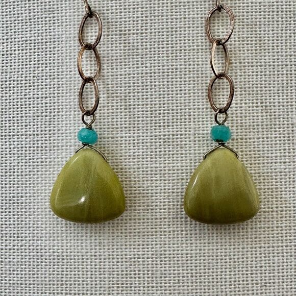 Sterling Serpentine & Apatite Dangle Earrings – Natural Stones with Boho Charm - Picture 1 of 9